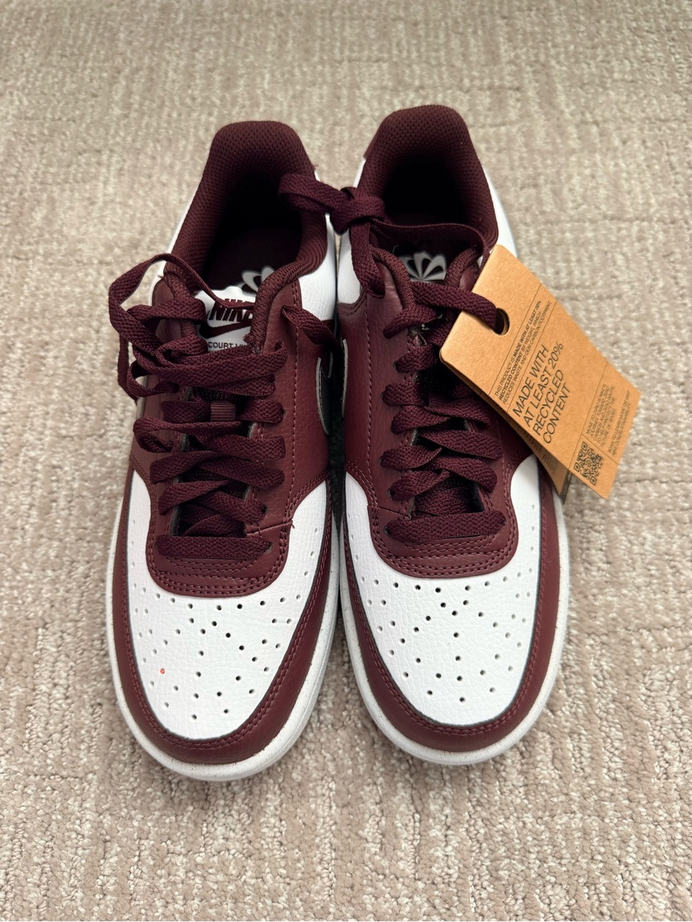 Nike Court Vision Lo in White & Burgundy Knit